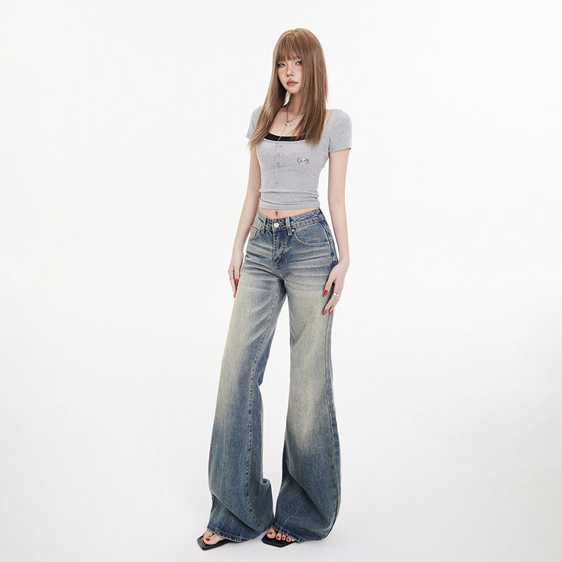 Women's Mid-Waist Spicy Girl Flare Jeans -  Micro Flare Denim Trousers