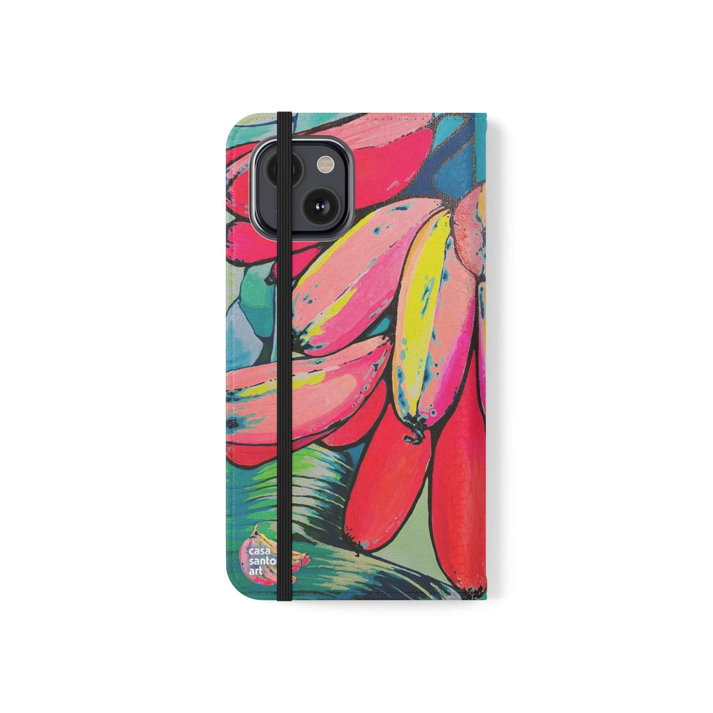 Neon Primitivo Bananas Flip Phone Case – Wallet Cover with Card Slots