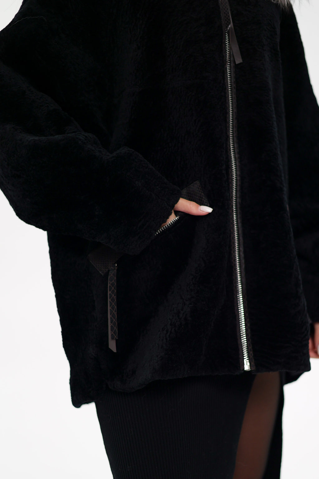 Palermo Genuine Astrakhan Silver Fox Trim Coat