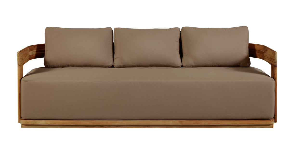 Eclipse Outdoor Solid Teak Wood Sofa - Light Brown Fabric