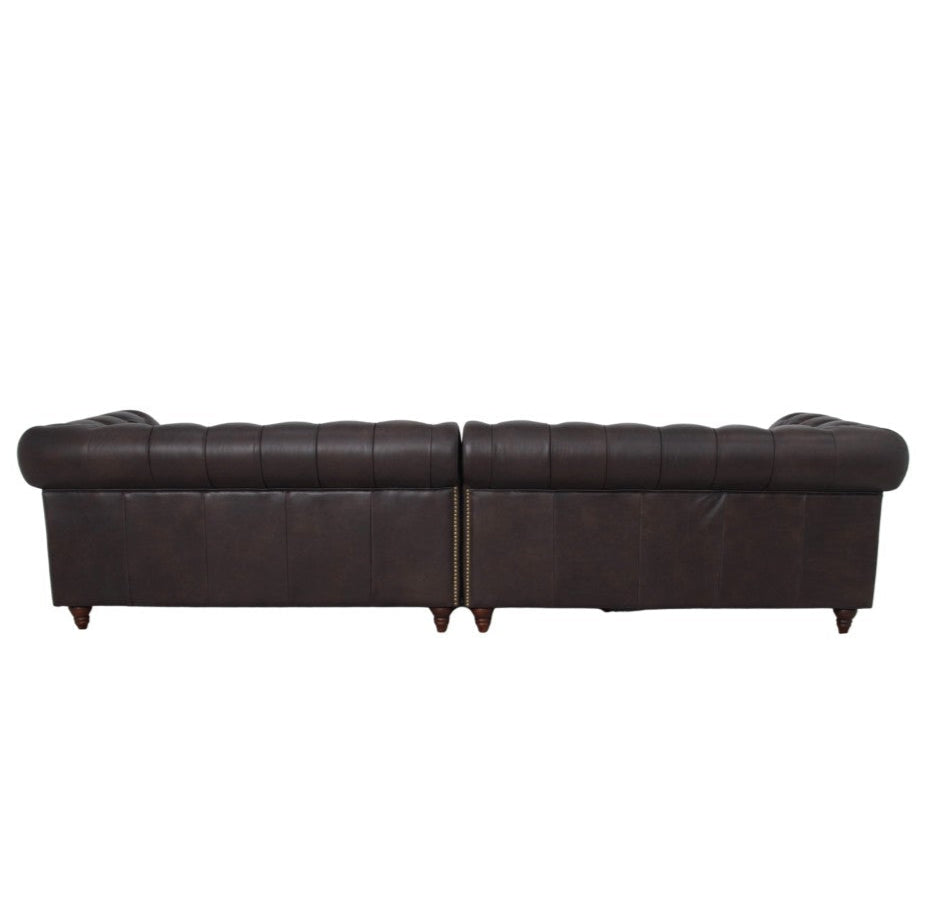 Belgravia Chesterfield Top Grain Leather Sofa with Tufted Back & Rolled Arms
