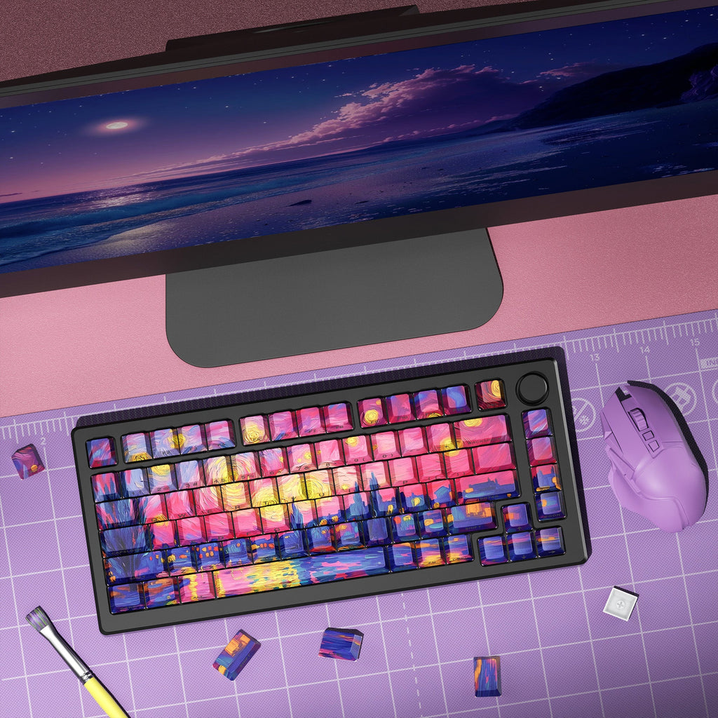 XVX  Van Gogh's Starry Night  Cherry Profile Double shot  Dye-Sub PBT Keycap Set 134-Key