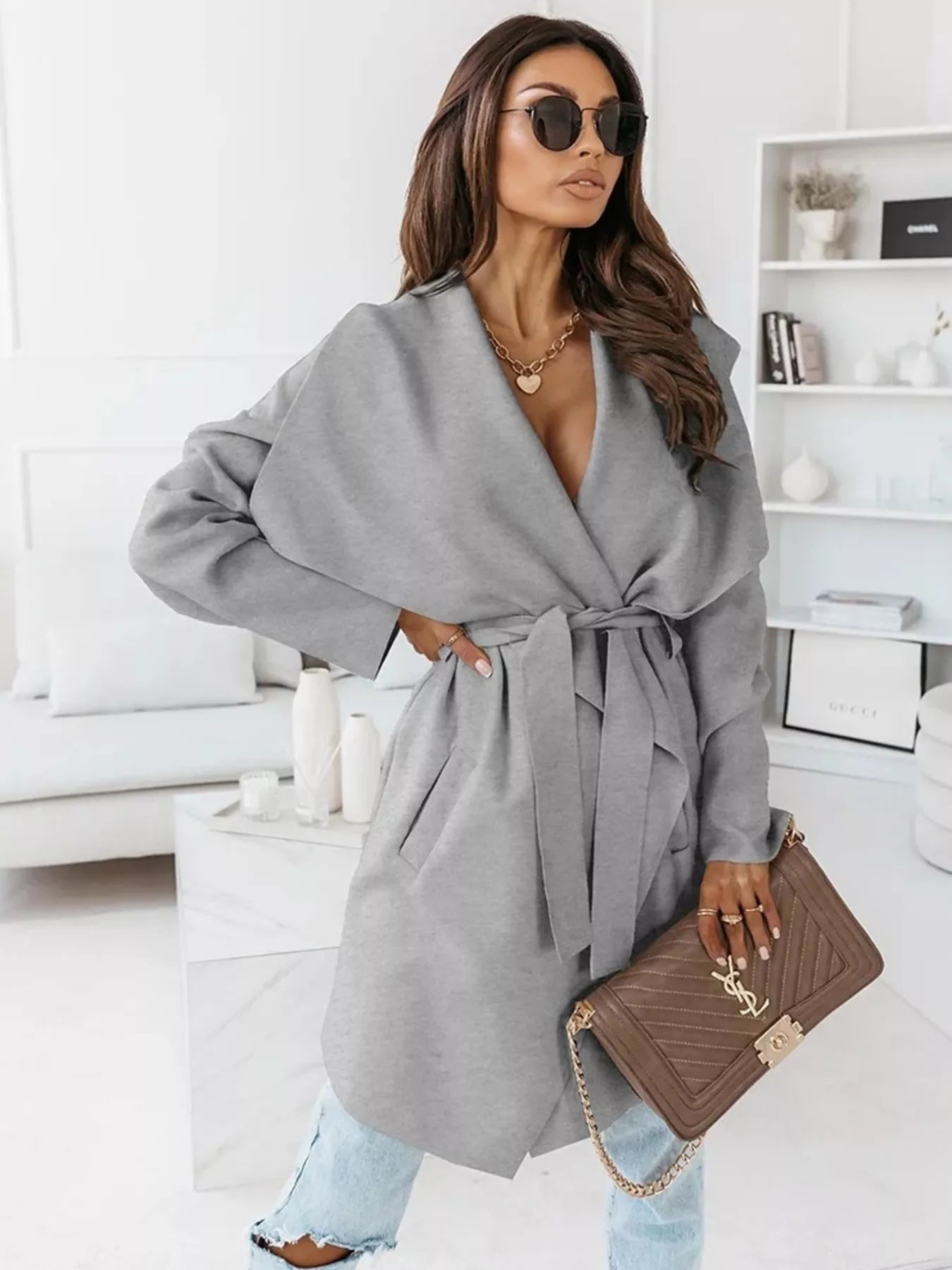 Tie Waist Long Sleeve Outerwear