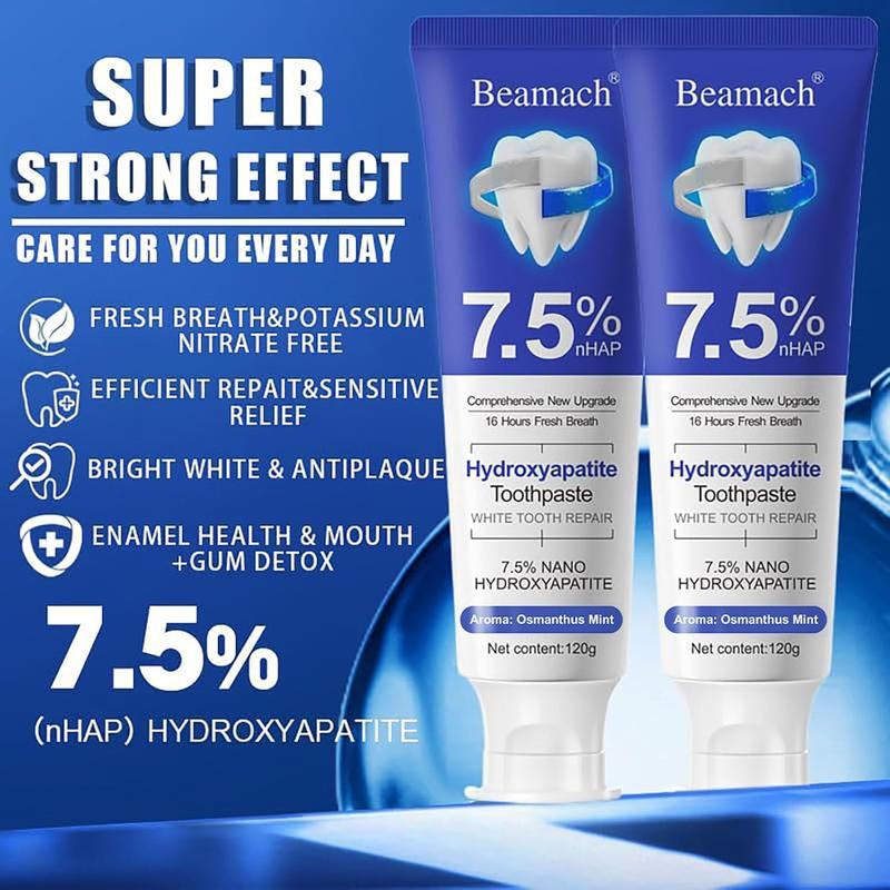 Beamach Hydroxyapatite Toothpaste 7.5% for Enamel Repair & Teeth Whitening Refreshing Flavor Fluoride-Free 4.23Oz Gentle Formula for Sensitive Teeth Care