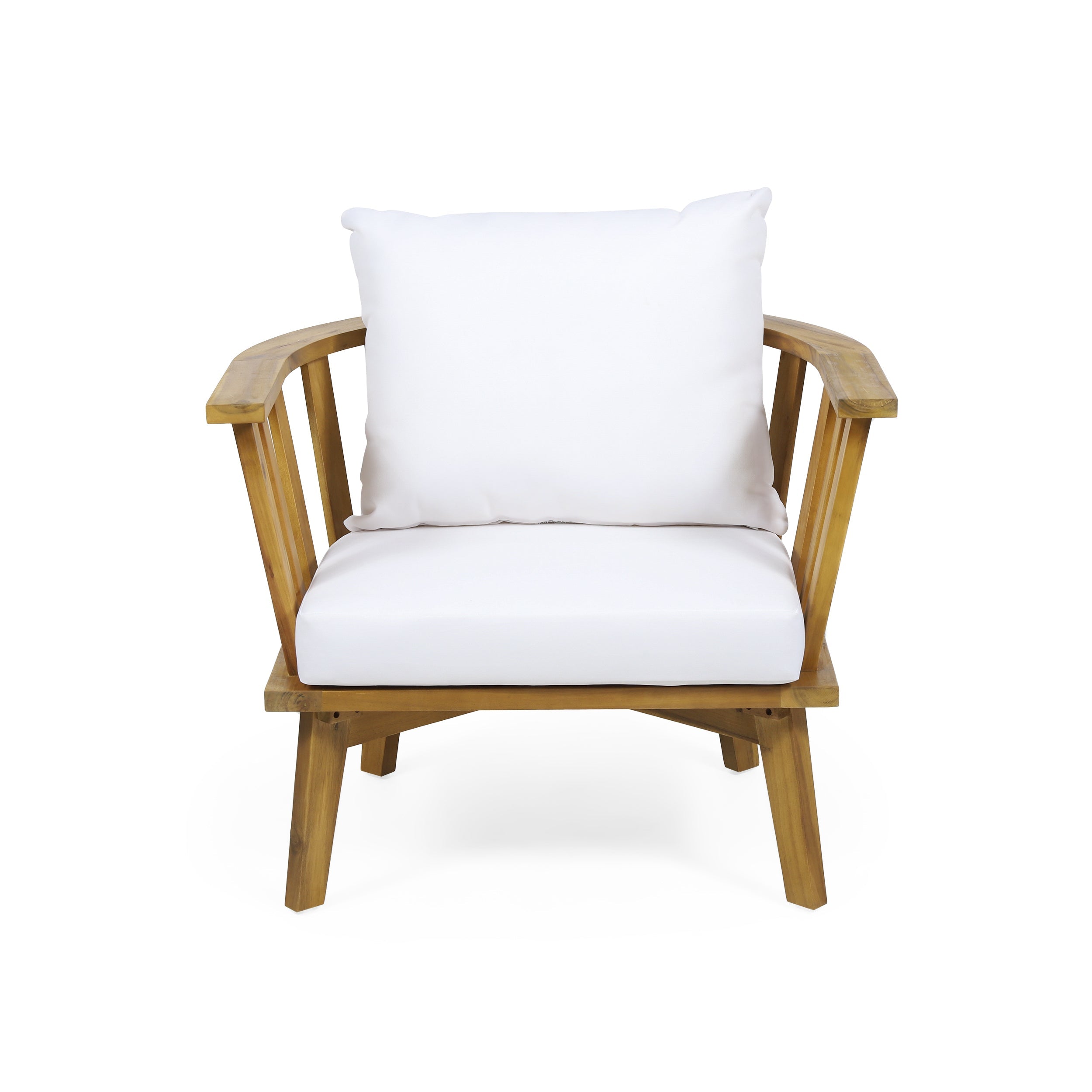 Outdoor Club Chair Acacia Wood White Water-Resistant Cushion 32x27x25.5 In