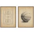 Vintage Basketball 2 Piece Framed Canvas Wall Art Set by The Creative Bunch Studio