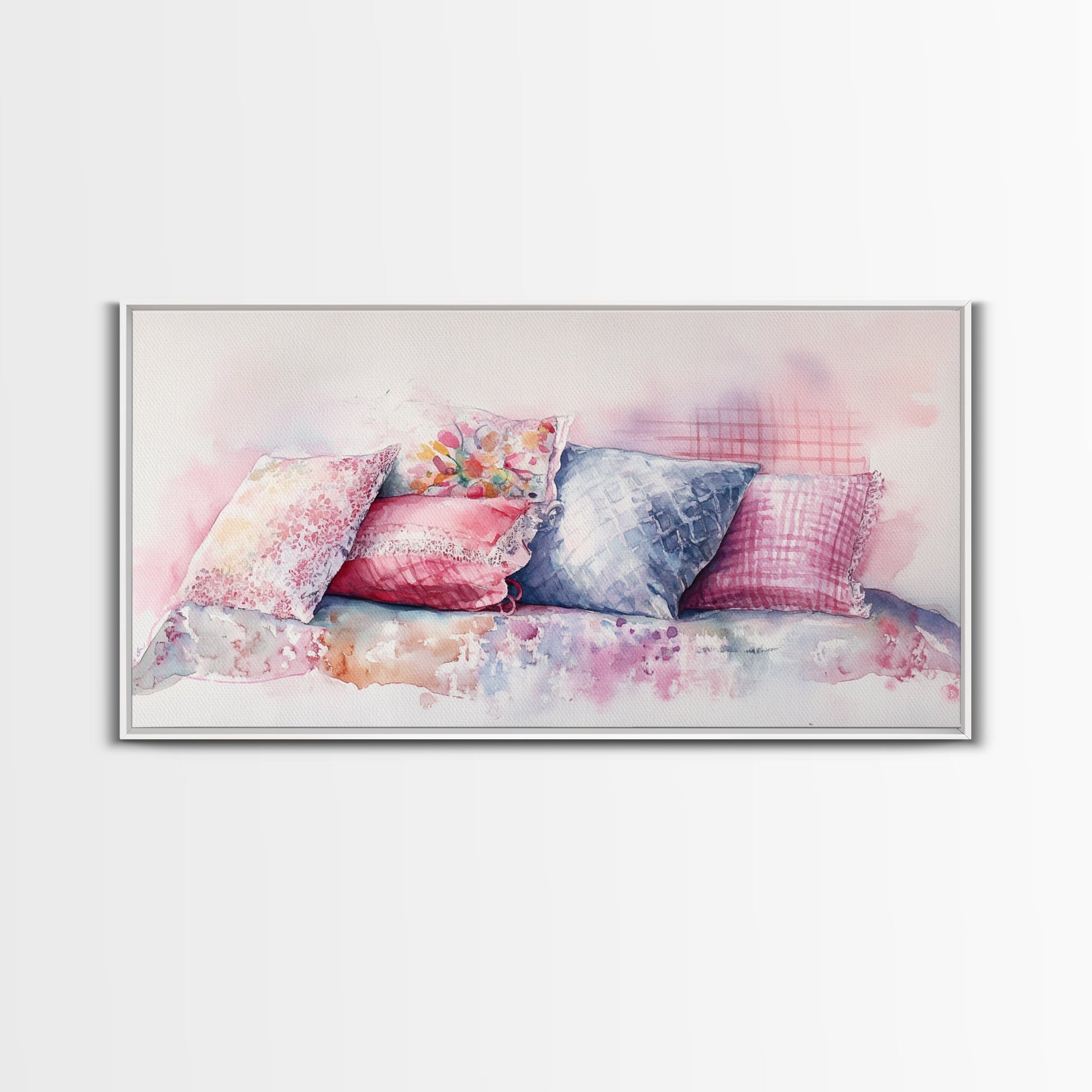 Colorful Pillow Canvas Print, Cozy Cottagecore Art, Bedroom Wall Art, Pink Abstract Artwork, Decorative Living Room Rustic Wall Art