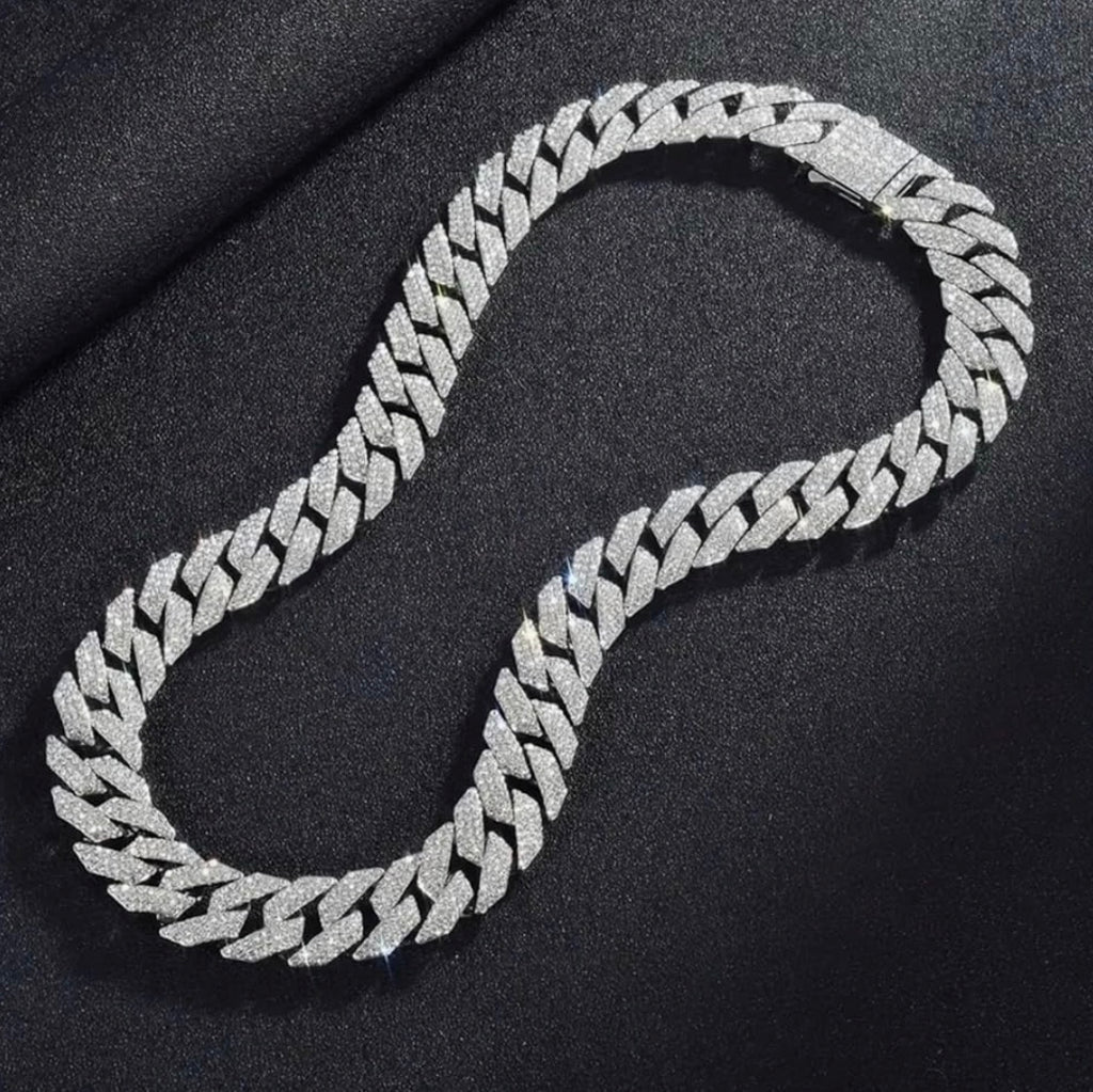 ICED OUT CUBAN LINK CHAIN/SLIVER PLATED HIP HOP 15mm JEWELRY MEN WOMEN