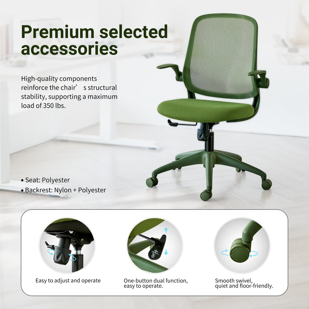 Ergonomic Office Chair Mesh High-Back Green 350 LB Flip-Up Arms Swivel