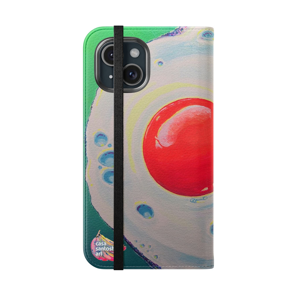 Neon Fried Egg Flip Phone Case – Wallet Cover with Card Slots