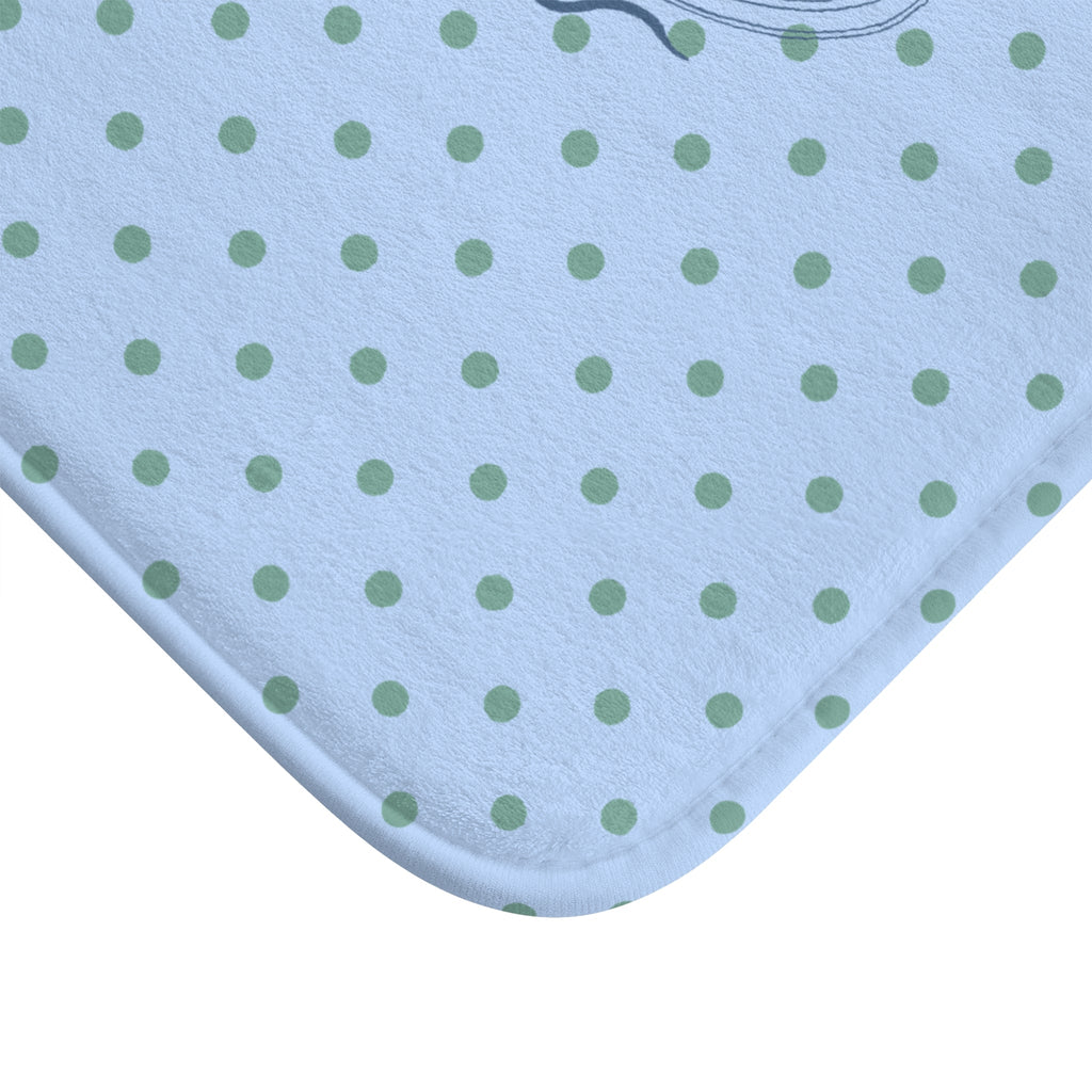 Polka Dot "Le Bain" Bath Mat — Pastel Blue & Sage Green Bathroom Rug