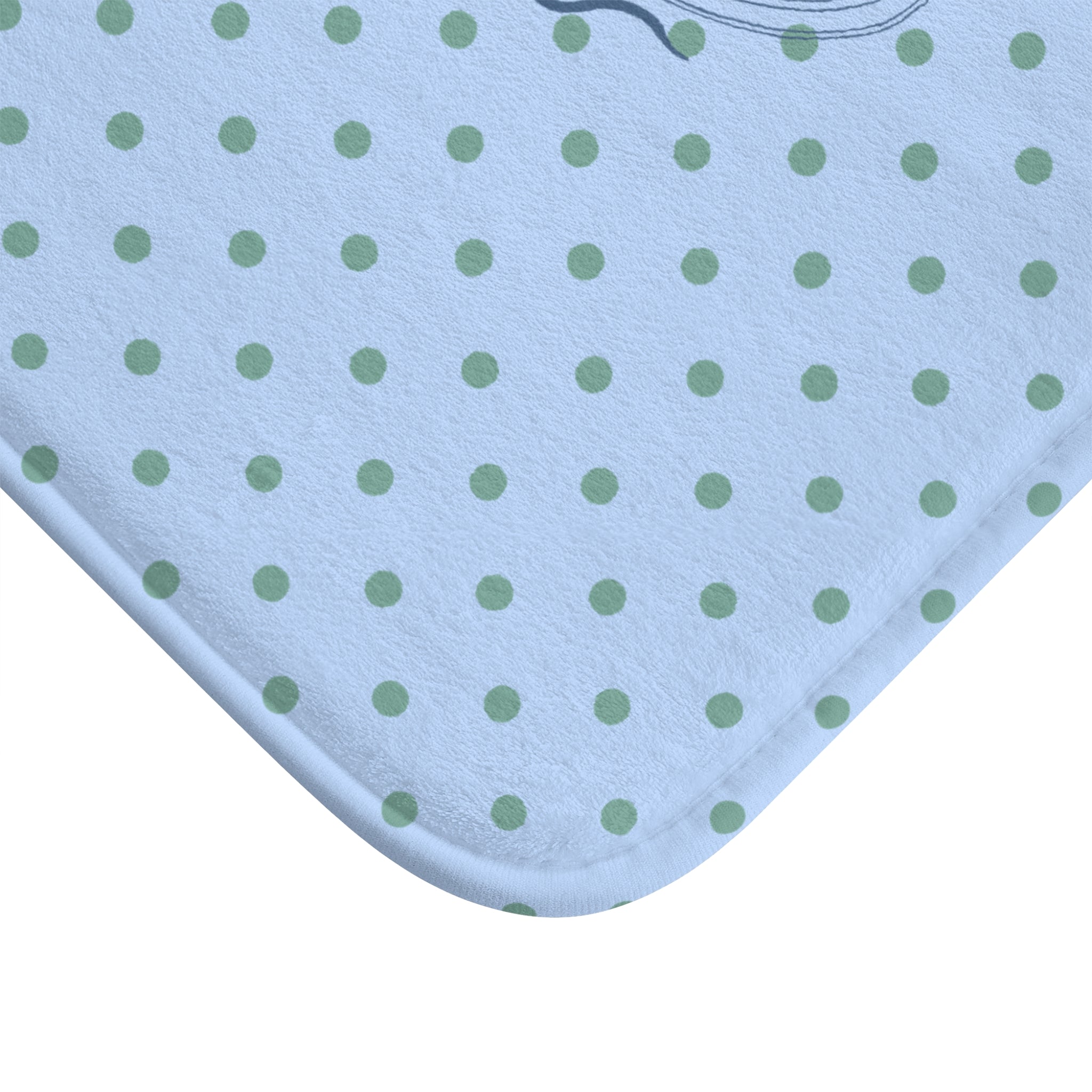 Polka Dot "Le Bain" Bath Mat — Pastel Blue & Sage Green Bathroom Rug