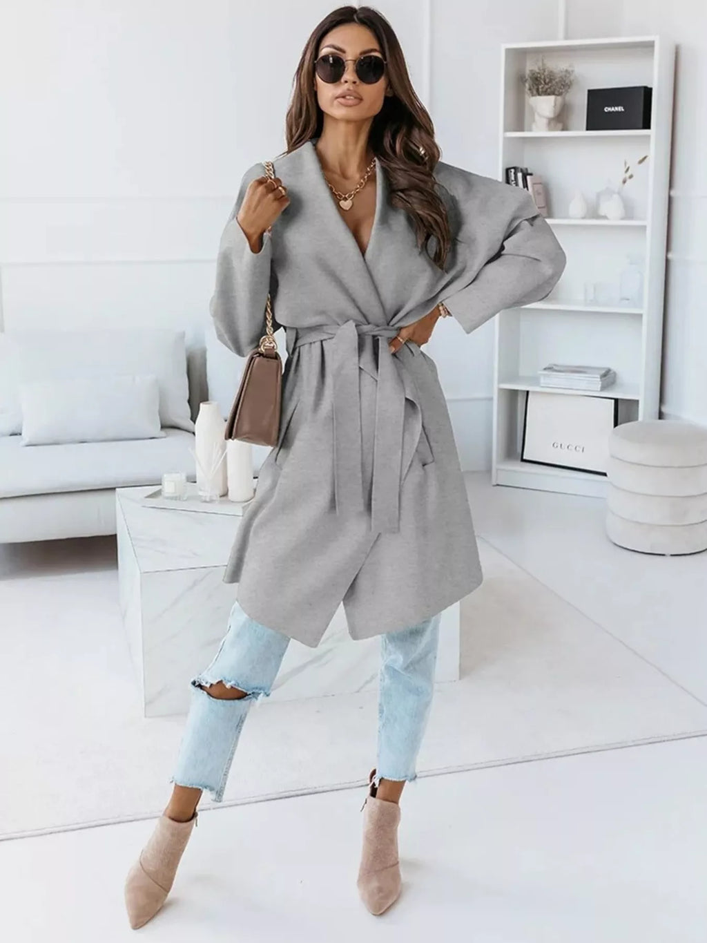 Tie Waist Long Sleeve Outerwear