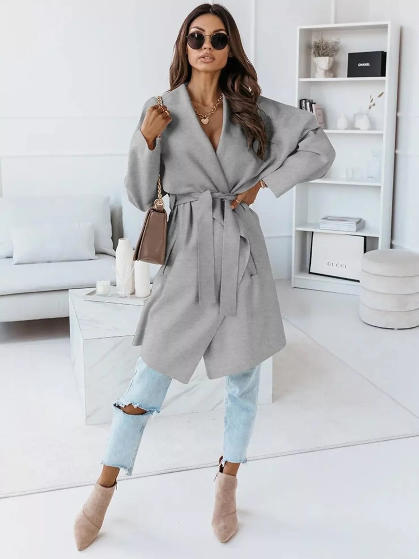 Tie Waist Long Sleeve Outerwear