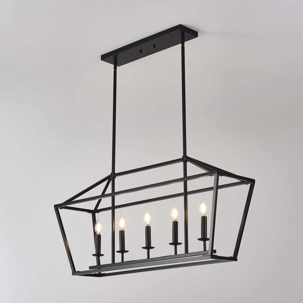 Chandelier Industrial Linear 5-Light Matte Black Metal Pendant 39 In