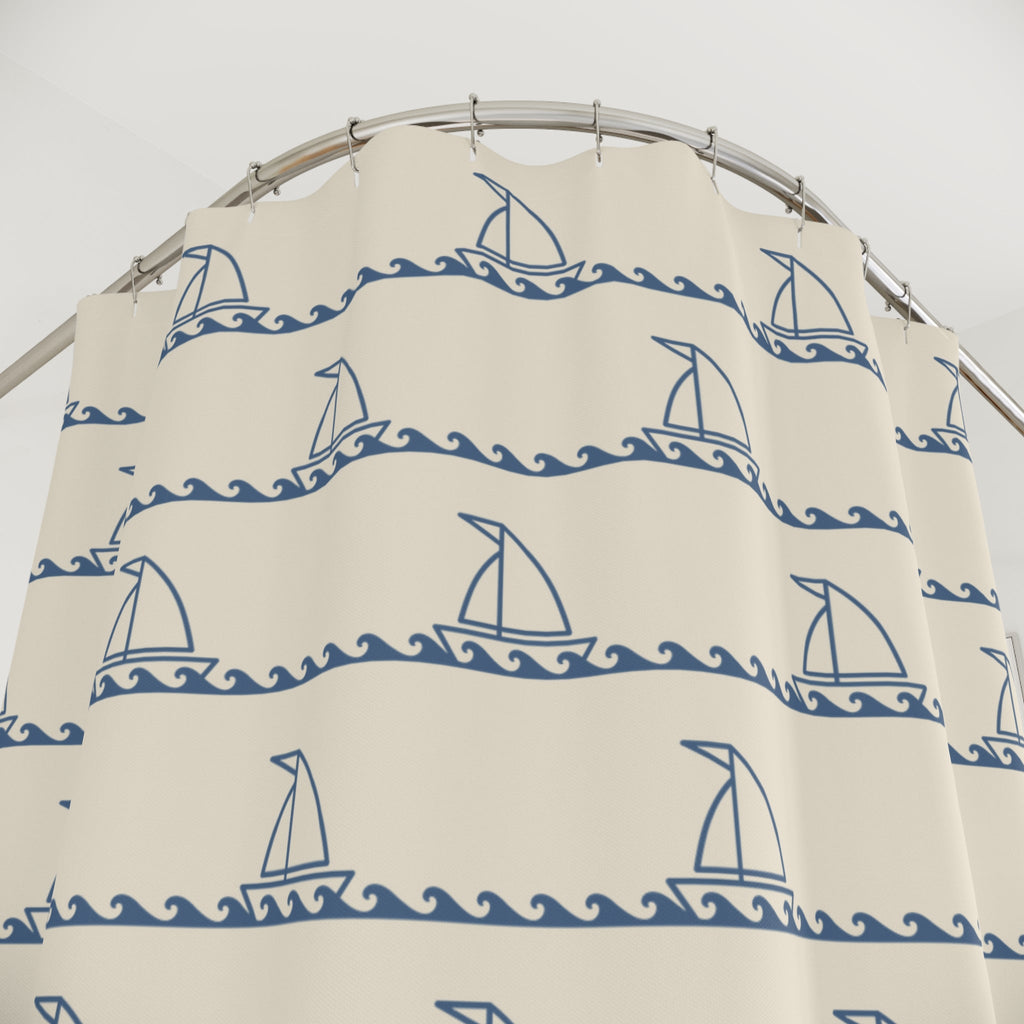 Nautical Shower Curtain — Sailing Boat Theme Bath Decor