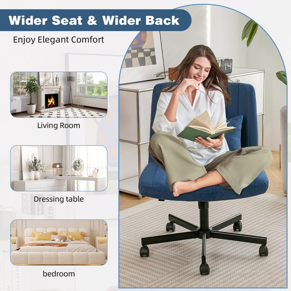 Swivel Office Chair Linen Blue Criss Cross Memory Foam 360 Degree 25.2 In