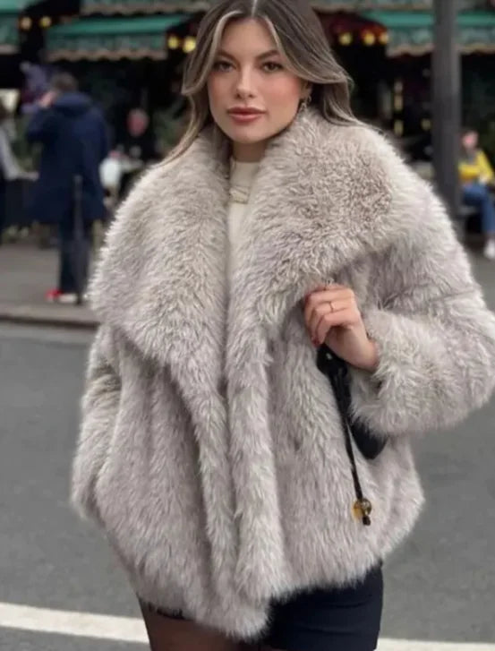 Girls and Women's Plush Lapel Winter Coat - # GIAA22310002