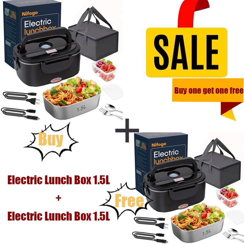 Electric Lunch Box 80W 1.5L Stainless Steel Bento Warmer with Indicator Light & Portable Tableware Set for Home Office Travel Food Quick Storage Fork 80W/1.5L/Black