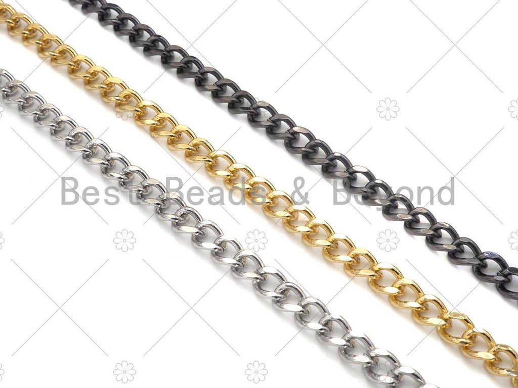 6x8mm Cuban Curb Chain by Yard, Gold/ Gunmetal / Silver Cuba