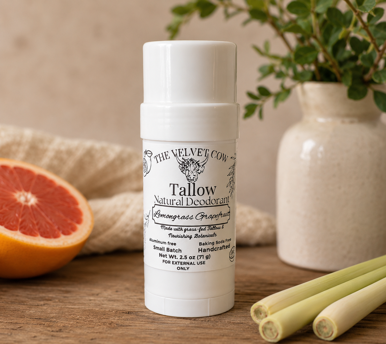 All Natural Tallow Deodorant | Lemongrass Grapefruit | Aluminum Free