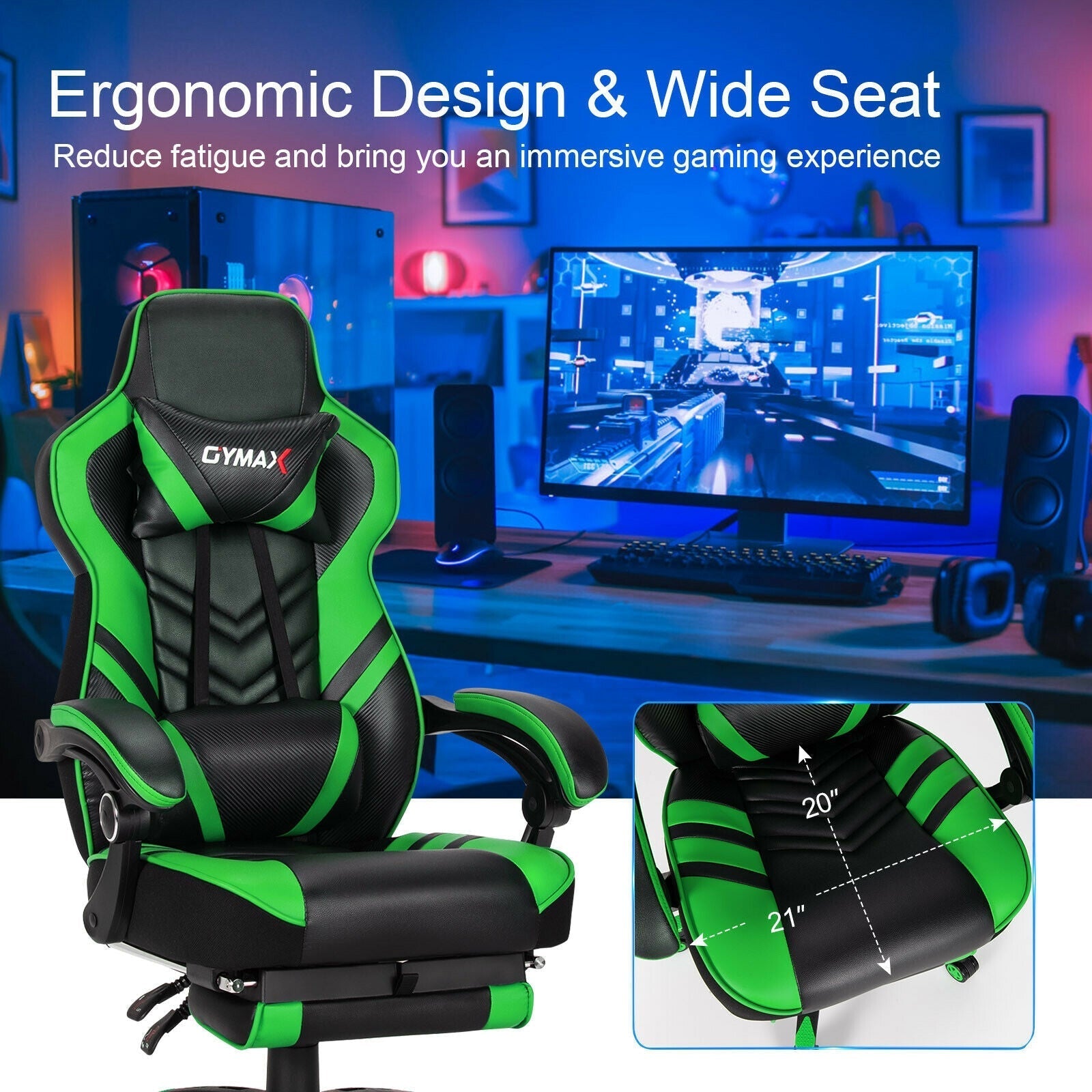 Adjustable Gaming Chair with Footrest