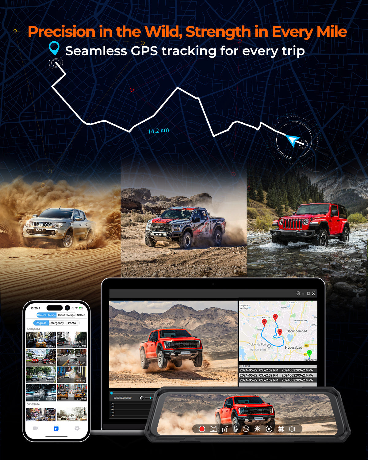 The Legend 4CH Waterproof Mirror Dash Cam, 1080P 4-Cam