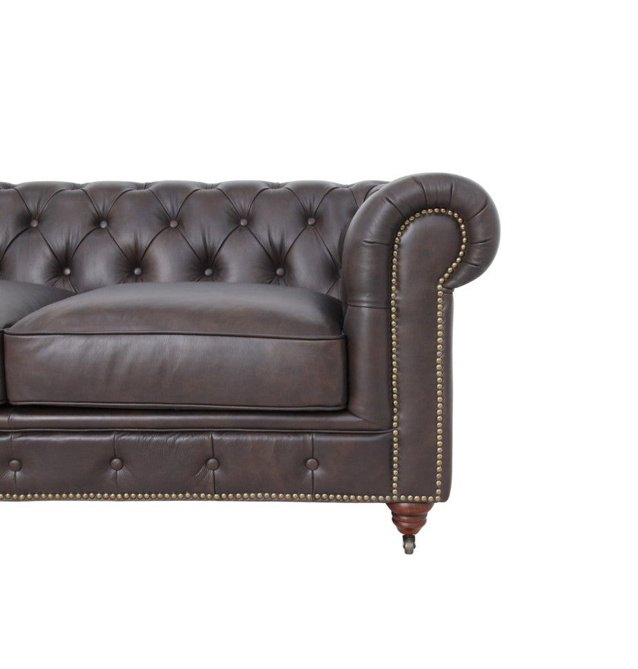 Belgravia Chesterfield Top Grain Leather Sofa with Tufted Back & Rolled Arms