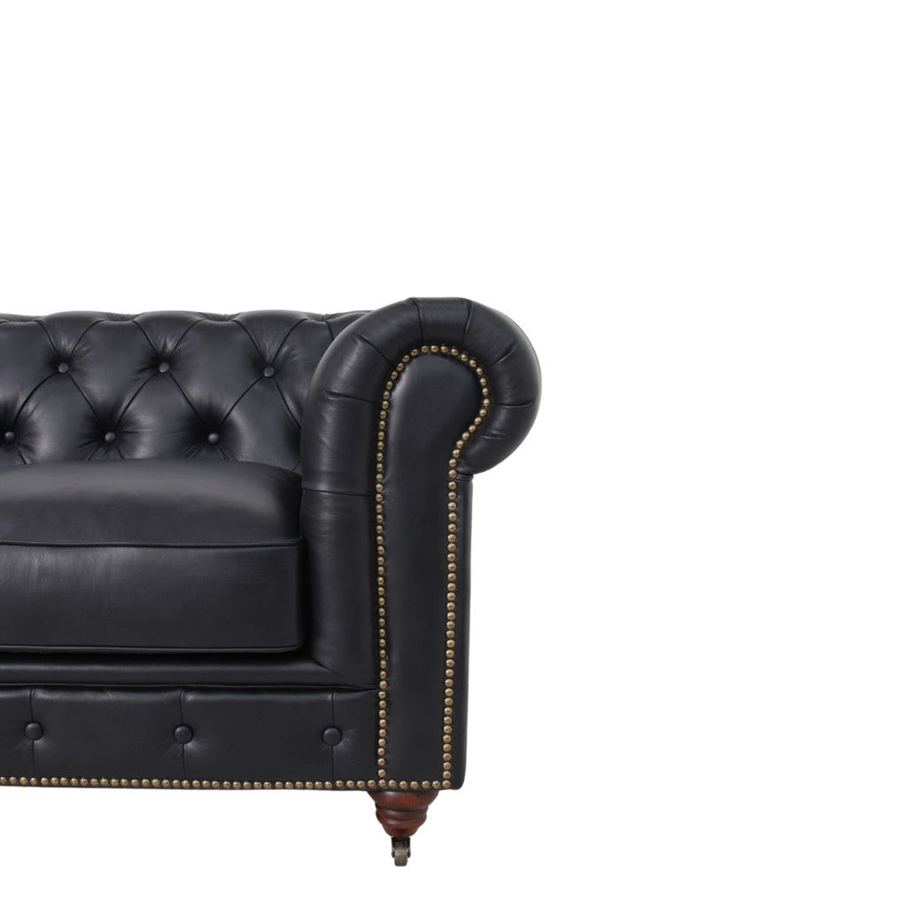 Belgravia Chesterfield Top Grain Leather Sofa with Tufted Back & Rolled Arms