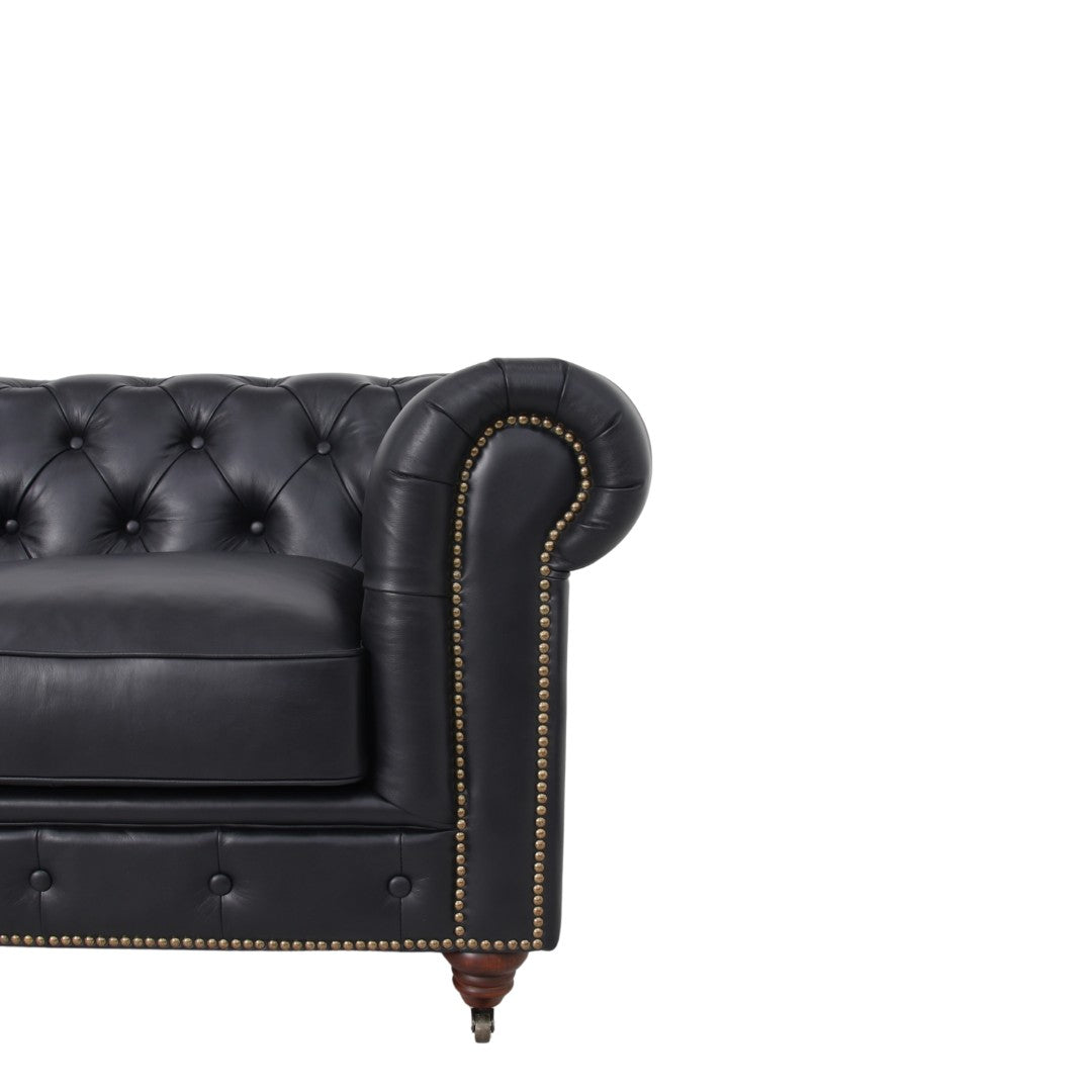 Belgravia Chesterfield Top Grain Leather Sofa with Tufted Back & Rolled Arms