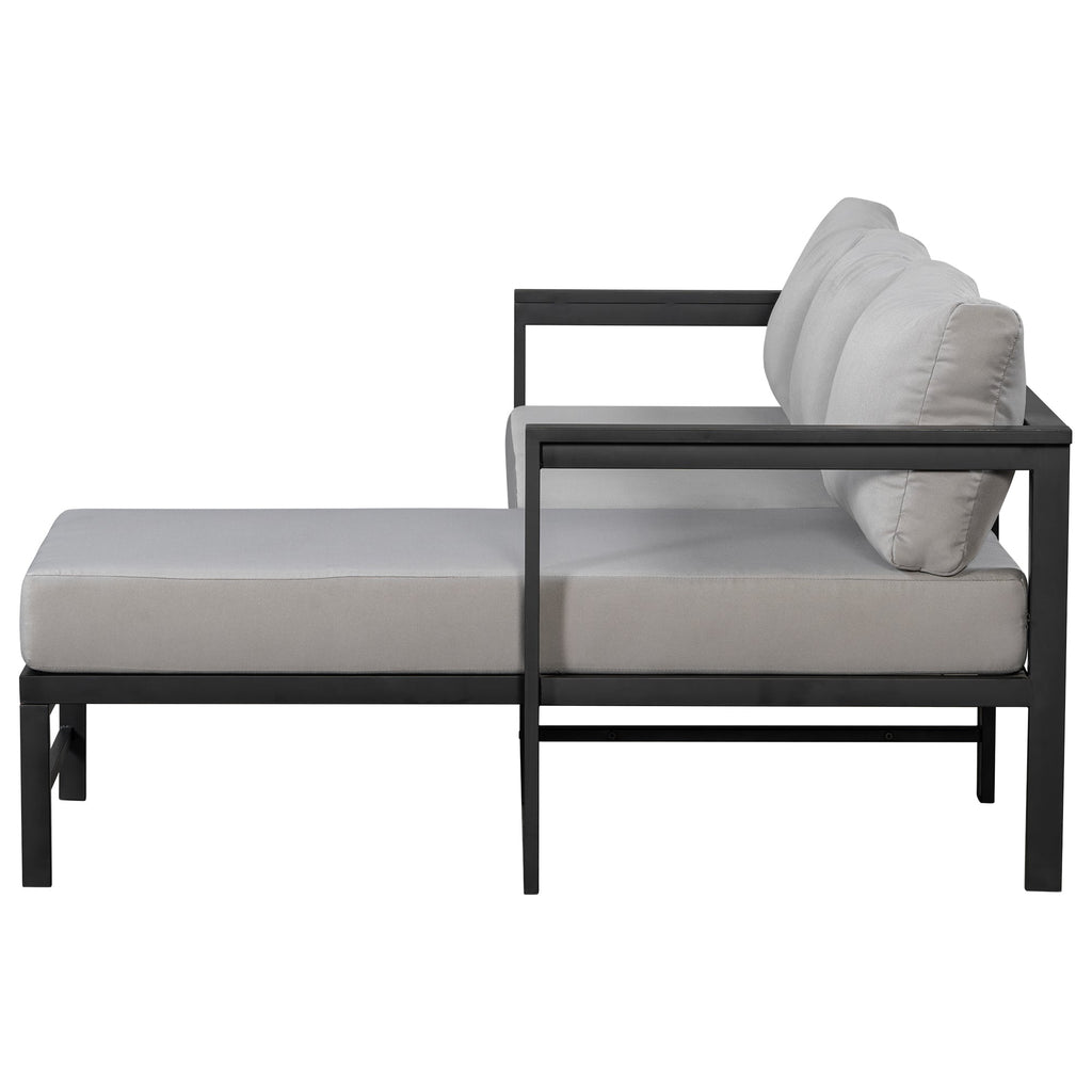 U_style Outdoor L-Shaped Sofa with Iron Frame and Ultra-Thick Cushions