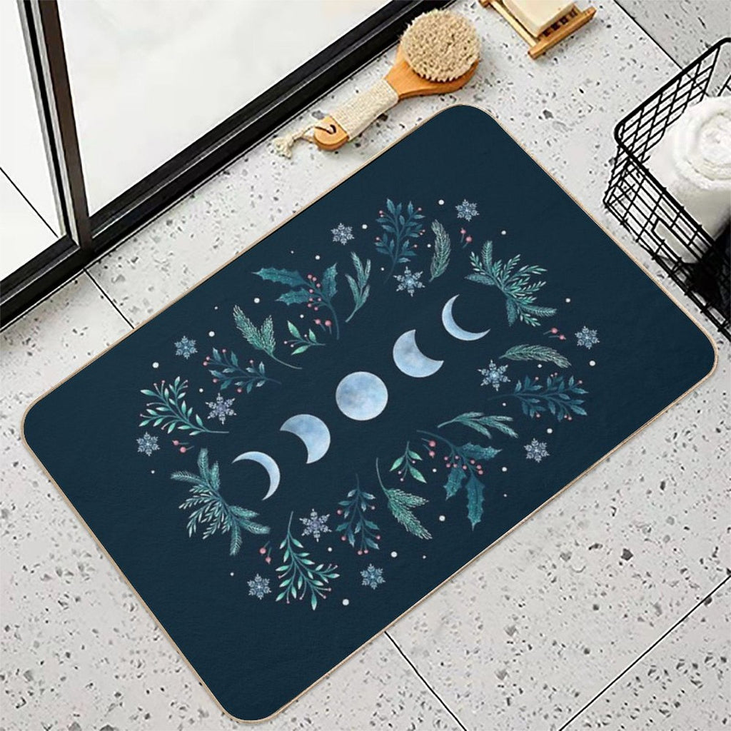 Moonlit Garden-Teal Snow  Dirt-Trapping Bath Mat