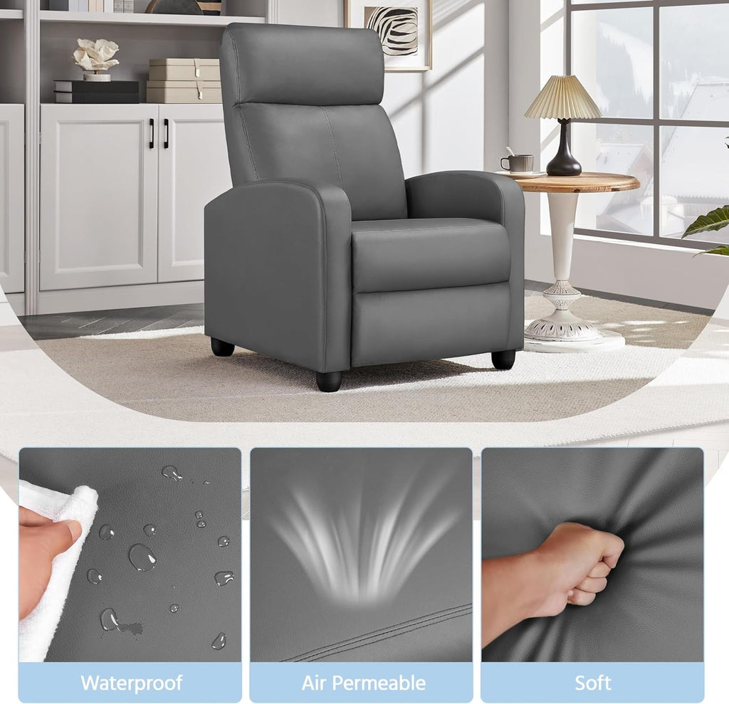 Gray PU Leather Recliner Chair With Lumbar Support