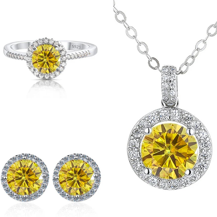 6.5mm Moissanite 925 Sterling Silver Bridal Jewelry Set Ring Earring Pendant