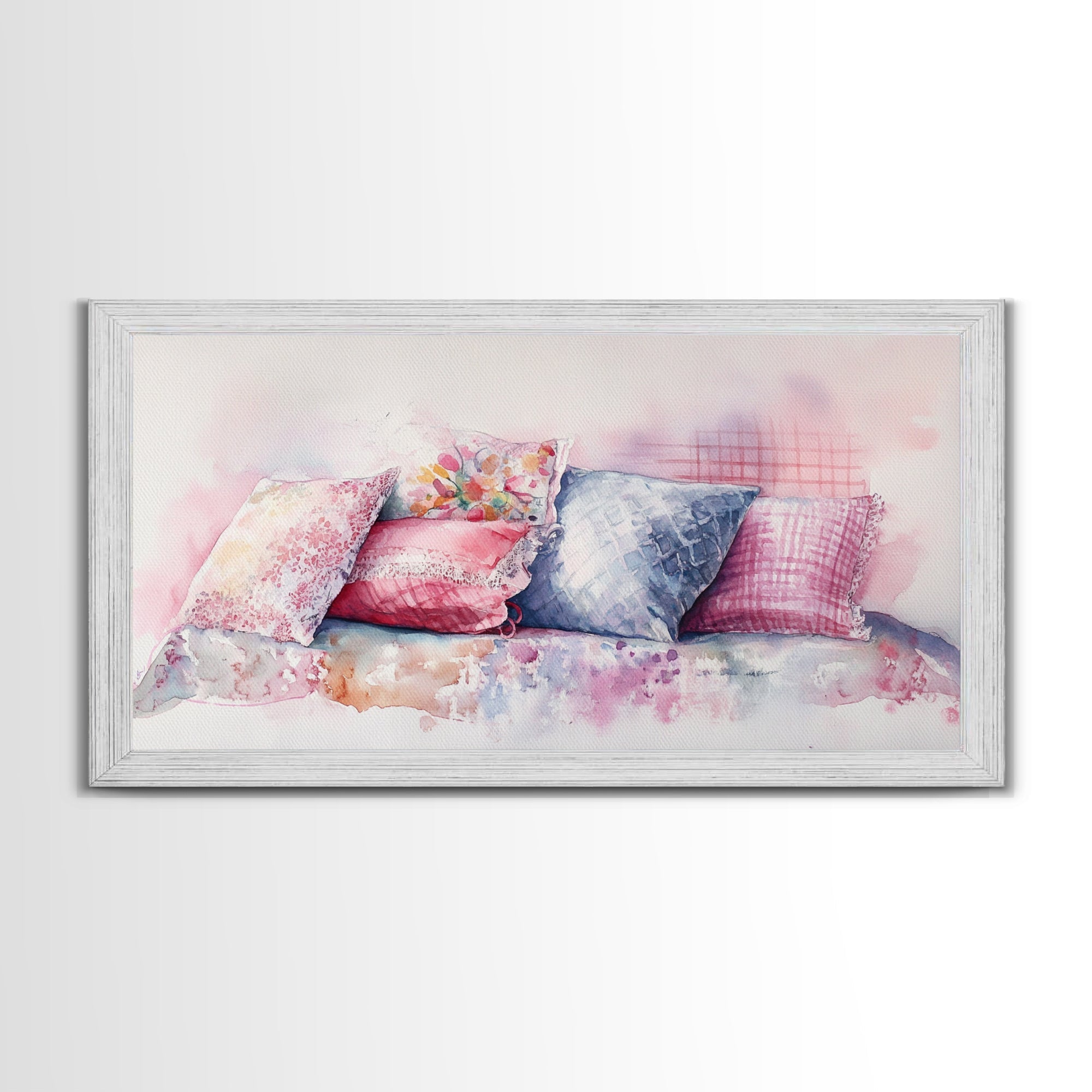 Colorful Pillow Canvas Print, Cozy Cottagecore Art, Bedroom Wall Art, Pink Abstract Artwork, Decorative Living Room Rustic Wall Art