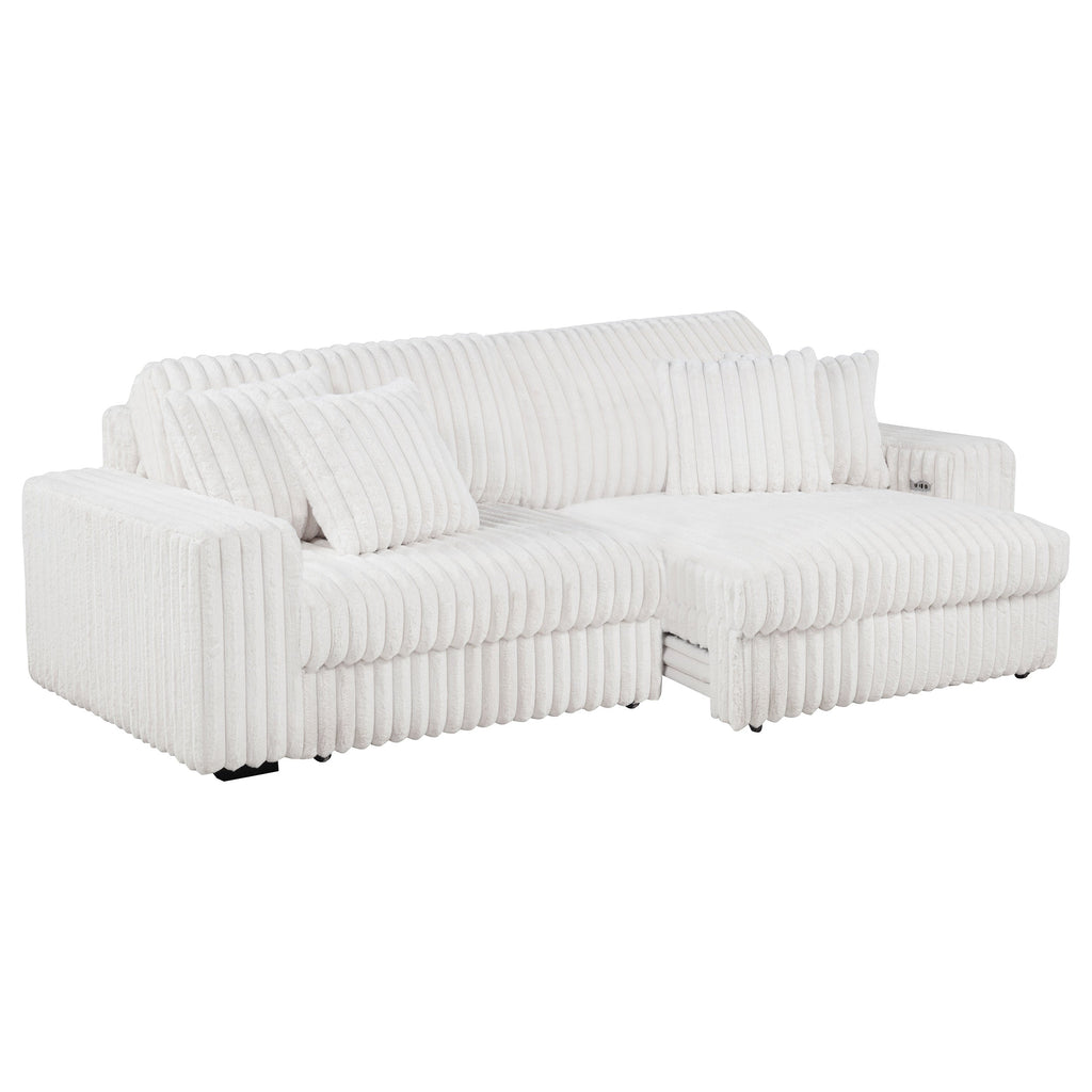 Jacana Corduroy Upholstered Dual Power Chaise Sofa Ivory