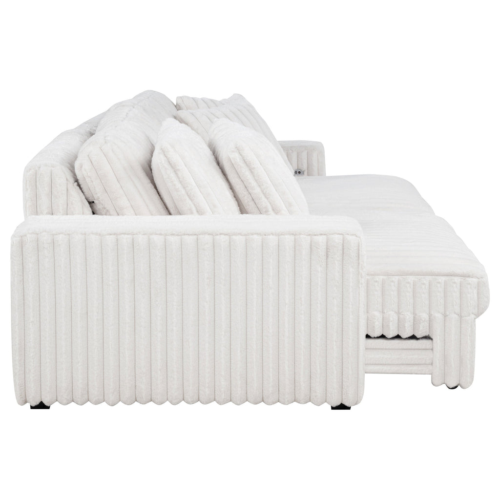Jacana Corduroy Upholstered Dual Power Chaise Sofa Ivory