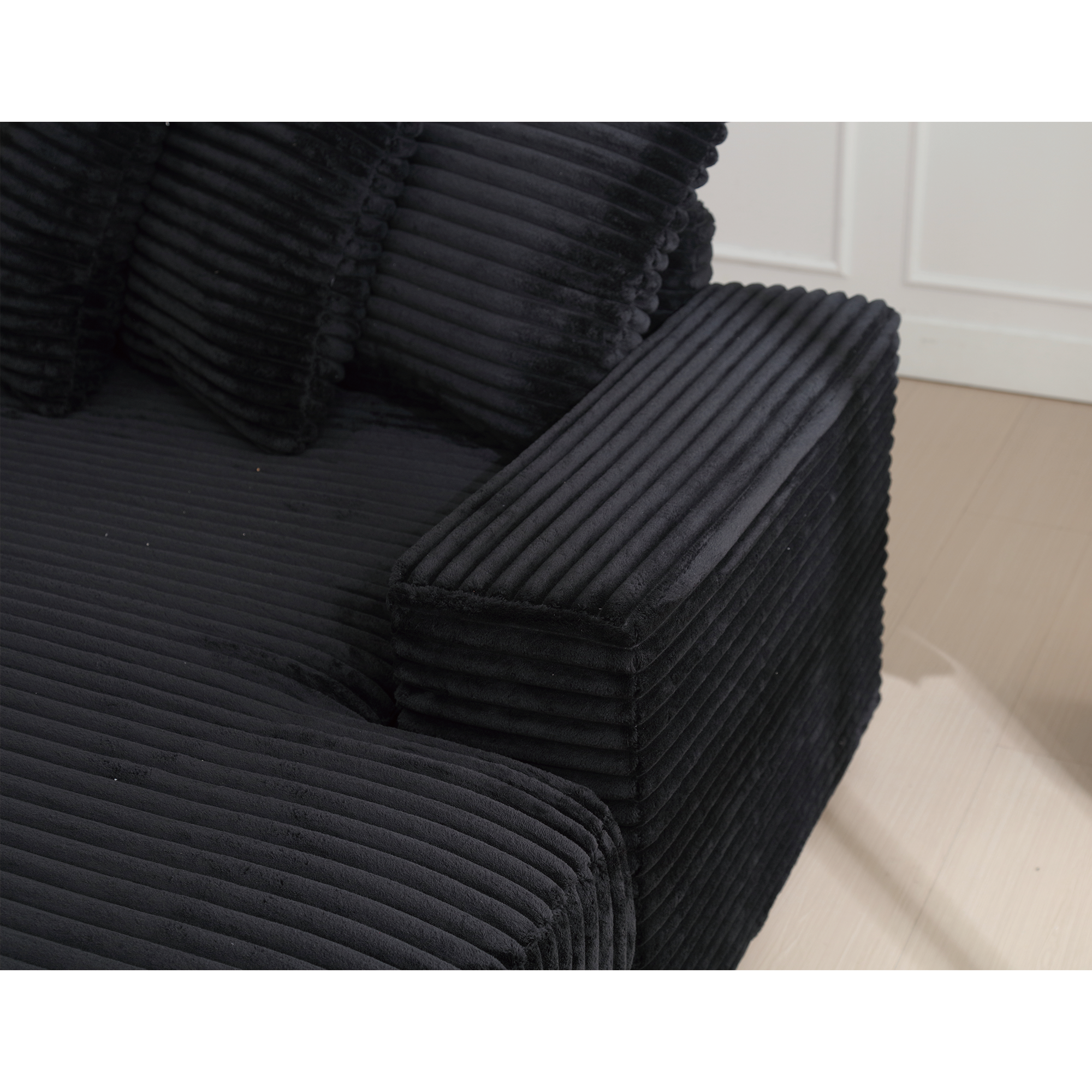 Oversized Two-Piece  Couches,  L Shaped Sofa, Corduroy, Right Chaise Daybed,with Armrests,Eight Throw Pillows,Corner Sofa,Easy To Assemble,  Black
