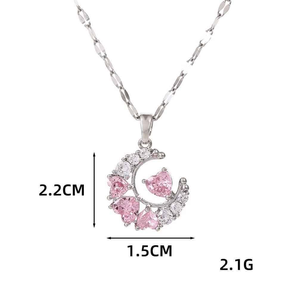 Women’s Dream Moon Necklace - Titanium Steel with Green, Pink, and White Accents for Elegant Style