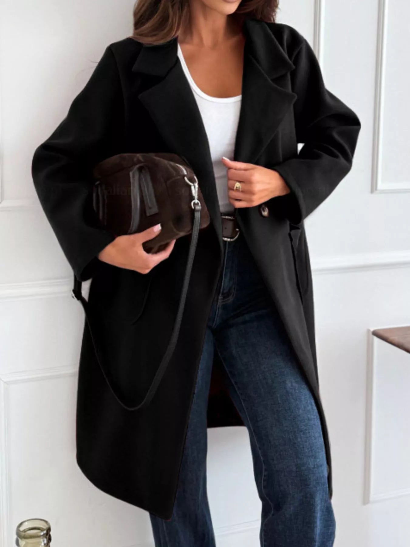 Long-Sleeve Single-Breasted Trench Coat