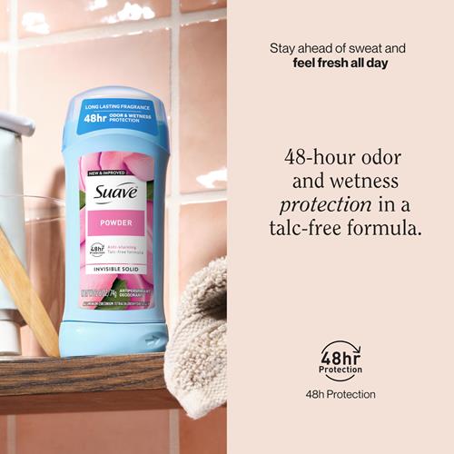 Suave Deodorant For Women, Powder, Antiperspirant & Deodorant Stick 48-Hour Odor And Wetness Protection For Women 2.6 Oz