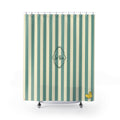 Striped Green/Cream Shower Curtain with Duck "Le Bain"  — French Kids Bathroom Decor