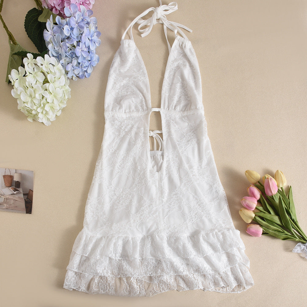 Lace cake backless dress