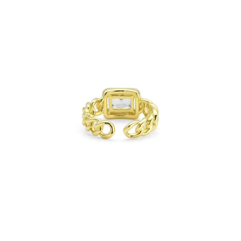 Gold Rectangle CZ Cuban Link Adjustable Ring, Sku#LX277