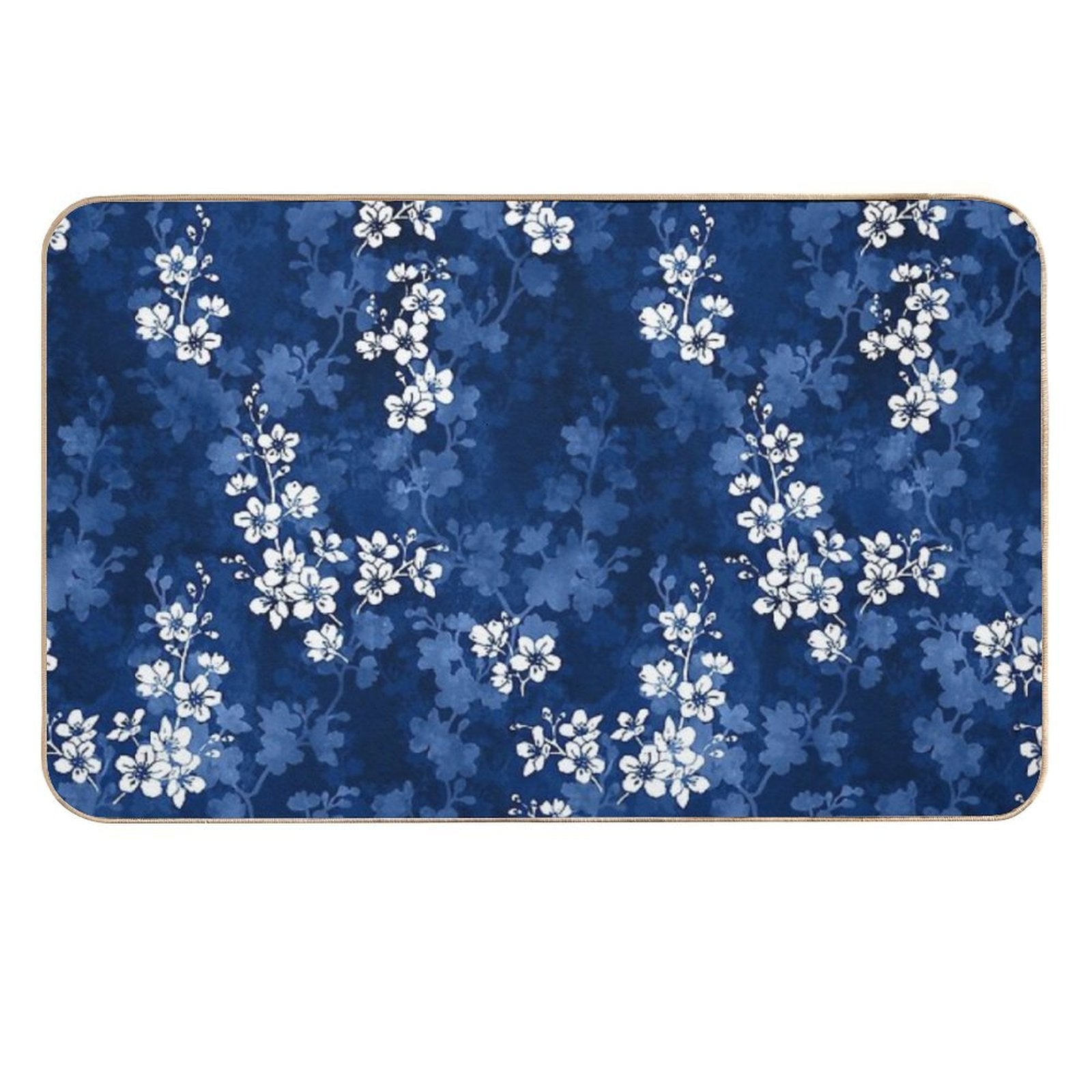 Sakura Blossom in Deep Blue  Fade-Resistant Bath Mat