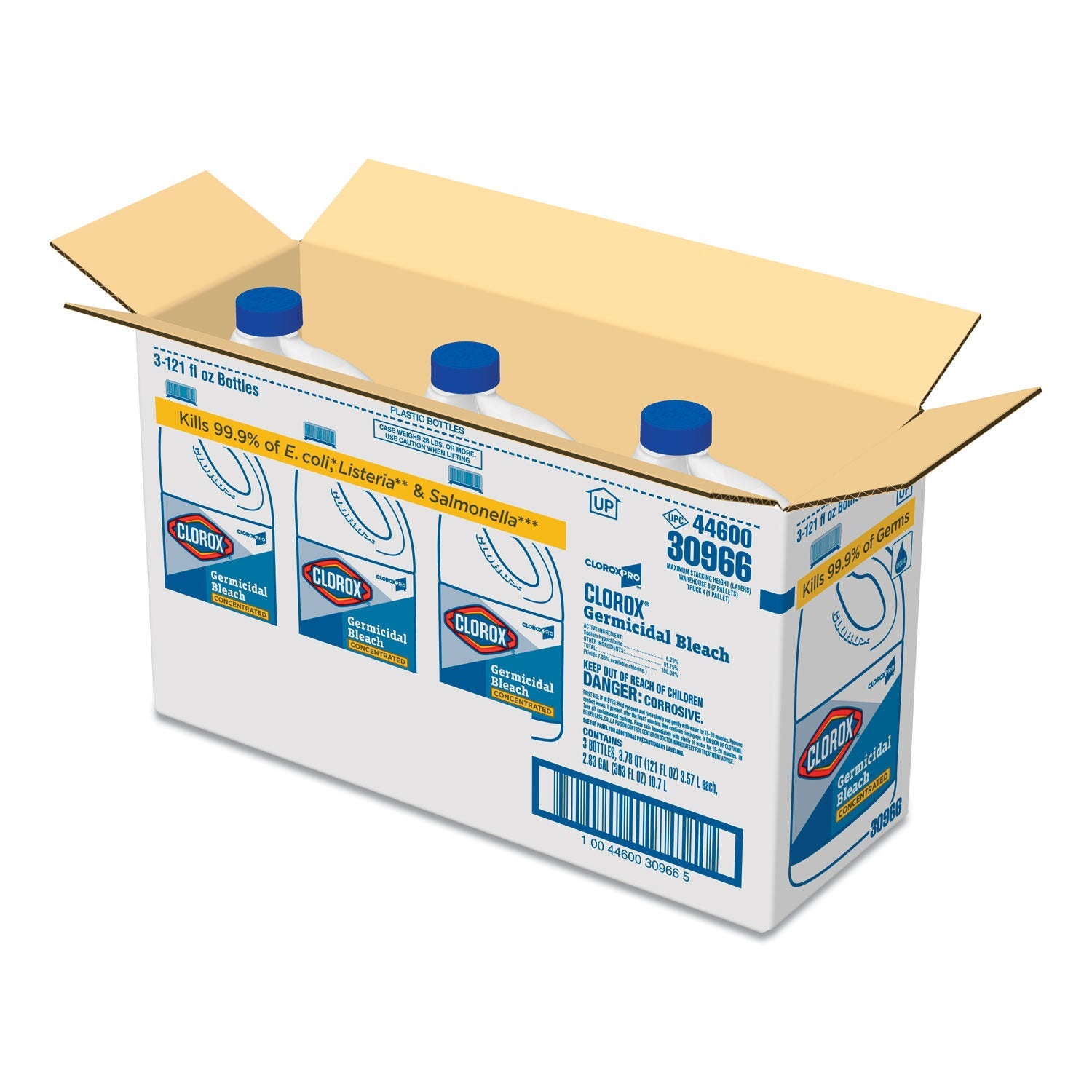 Clorox Concentrated Germicidal Bleach, Regular, 121 oz Bottle, 3/Carton