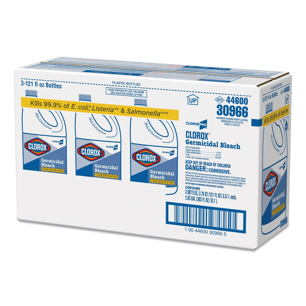 Clorox Concentrated Germicidal Bleach, Regular, 121 oz Bottle, 3/Carton