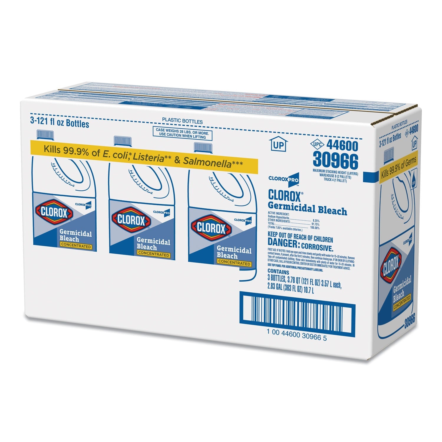 Clorox Concentrated Germicidal Bleach, Regular, 121 oz Bottle, 3/Carton
