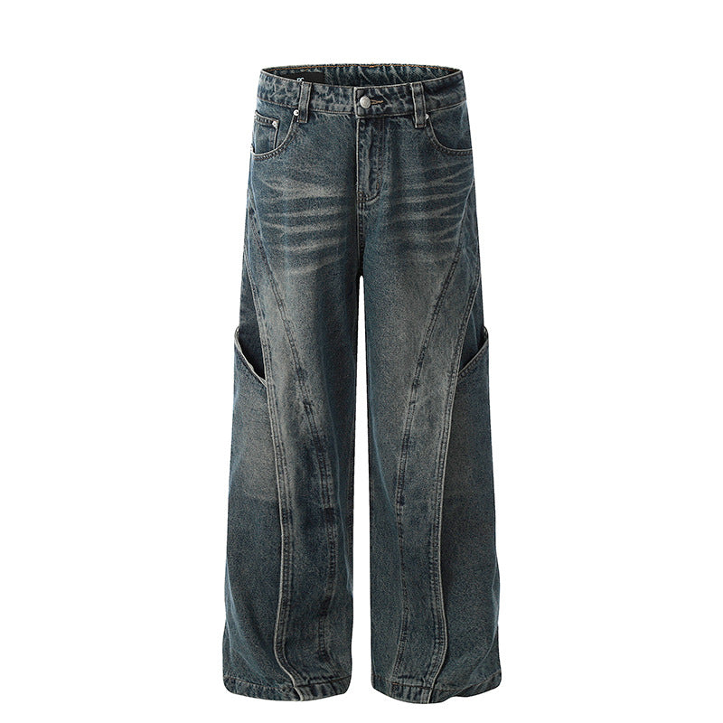 Deconstructing Washed Curved Knife Jeans