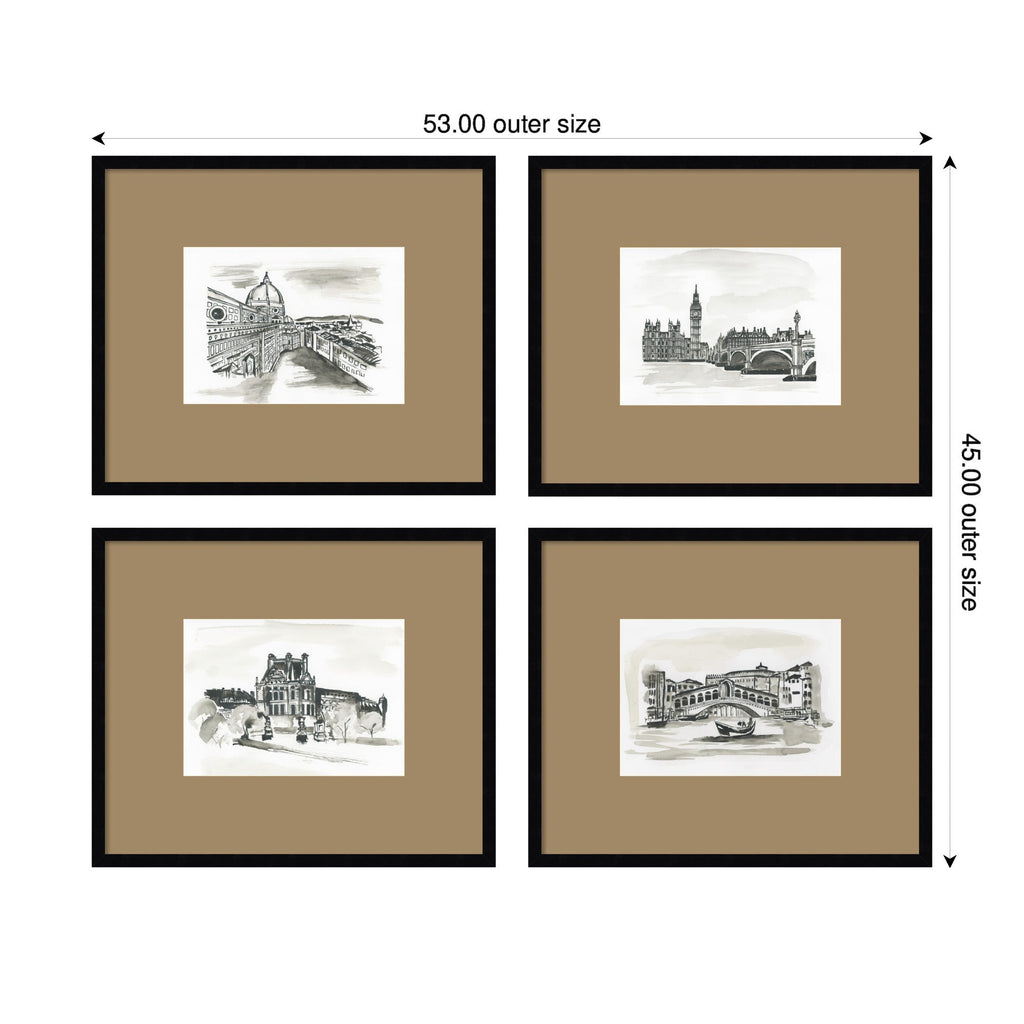 Vintage Europe 4 Piece Framed Wall Art Print Set by Teju Reval Brown Mat